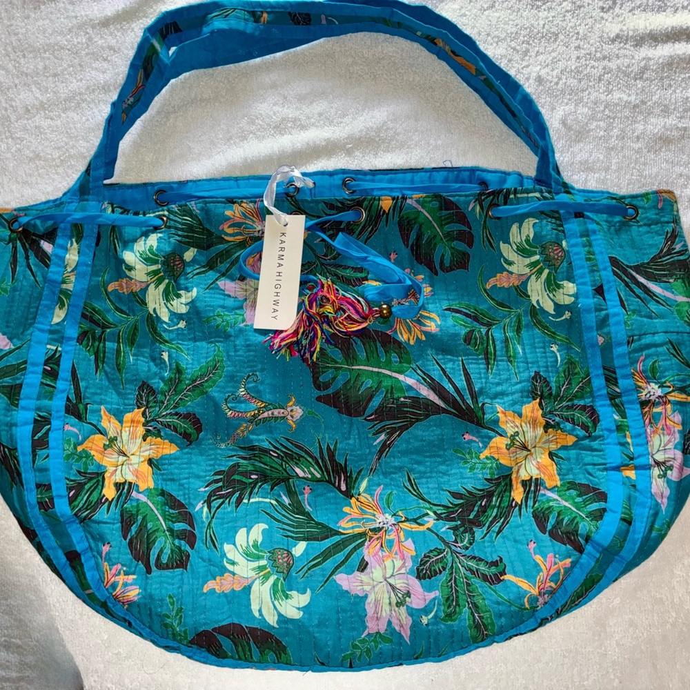 Boho Large Carry All Drawstring Bag Multicolor By Karma Highway With Tassels New